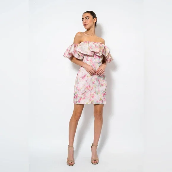 ML Monique Lhuillier Off The Shoulder Short Dress - Picture 1 of 5